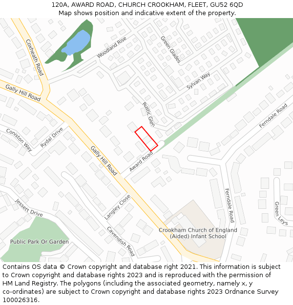 120A, AWARD ROAD, CHURCH CROOKHAM, FLEET, GU52 6QD: Location map and indicative extent of plot