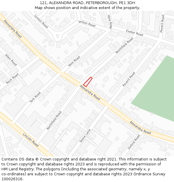 121, ALEXANDRA ROAD, PETERBOROUGH, PE1 3DH: Location map and indicative extent of plot