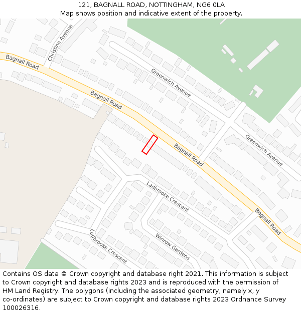 121, BAGNALL ROAD, NOTTINGHAM, NG6 0LA: Location map and indicative extent of plot