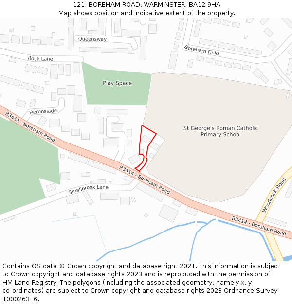 121, BOREHAM ROAD, WARMINSTER, BA12 9HA: Location map and indicative extent of plot
