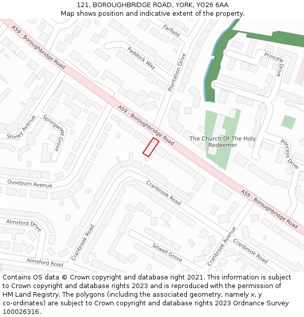 121, BOROUGHBRIDGE ROAD, YORK, YO26 6AA: Location map and indicative extent of plot