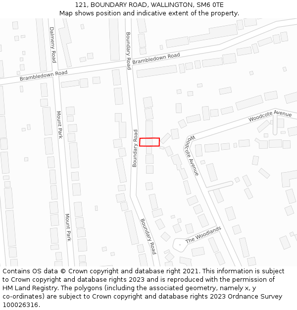121, BOUNDARY ROAD, WALLINGTON, SM6 0TE: Location map and indicative extent of plot