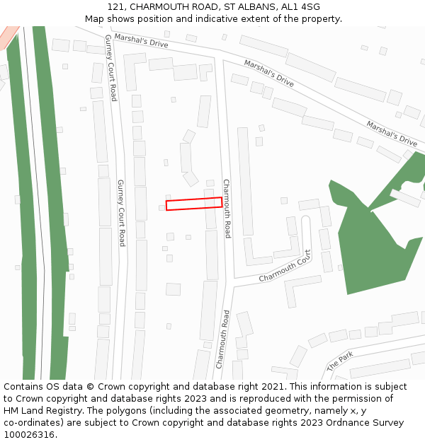 121, CHARMOUTH ROAD, ST ALBANS, AL1 4SG: Location map and indicative extent of plot
