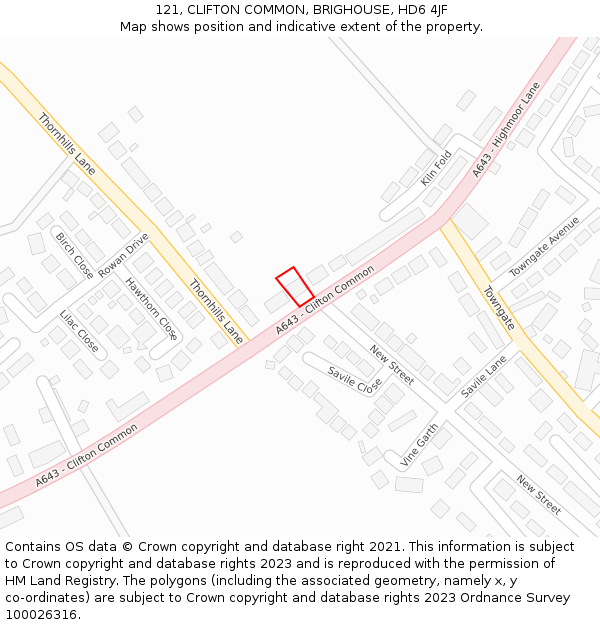 121, CLIFTON COMMON, BRIGHOUSE, HD6 4JF: Location map and indicative extent of plot