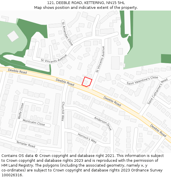 121, DEEBLE ROAD, KETTERING, NN15 5HL: Location map and indicative extent of plot