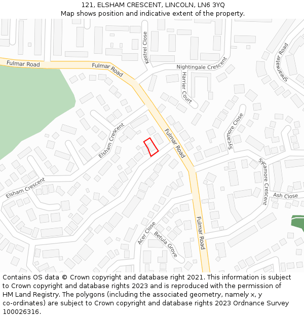 121, ELSHAM CRESCENT, LINCOLN, LN6 3YQ: Location map and indicative extent of plot