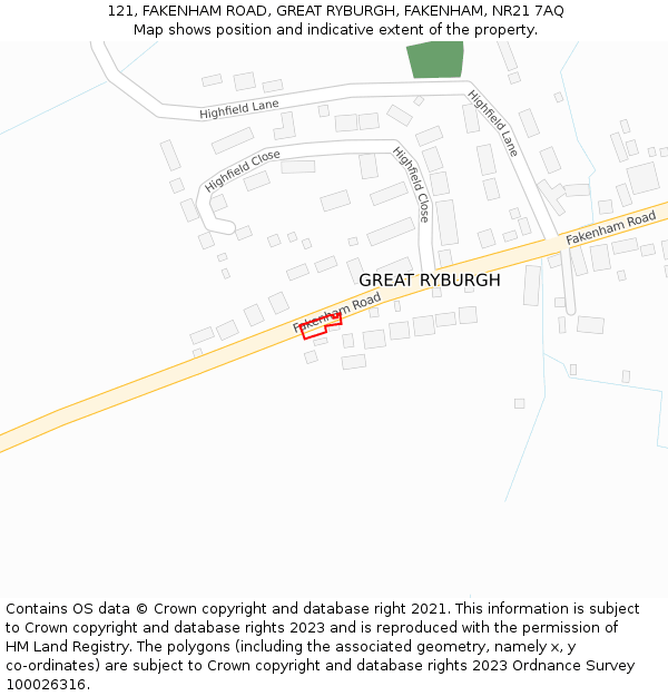 121, FAKENHAM ROAD, GREAT RYBURGH, FAKENHAM, NR21 7AQ: Location map and indicative extent of plot