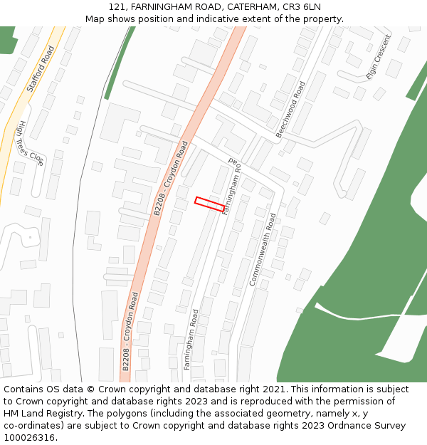 121, FARNINGHAM ROAD, CATERHAM, CR3 6LN: Location map and indicative extent of plot