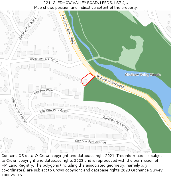 121, GLEDHOW VALLEY ROAD, LEEDS, LS7 4JU: Location map and indicative extent of plot