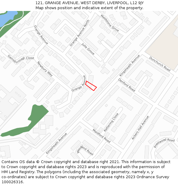 121, GRANGE AVENUE, WEST DERBY, LIVERPOOL, L12 9JY: Location map and indicative extent of plot