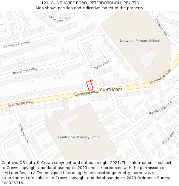 121, GUNTHORPE ROAD, PETERBOROUGH, PE4 7TS: Location map and indicative extent of plot