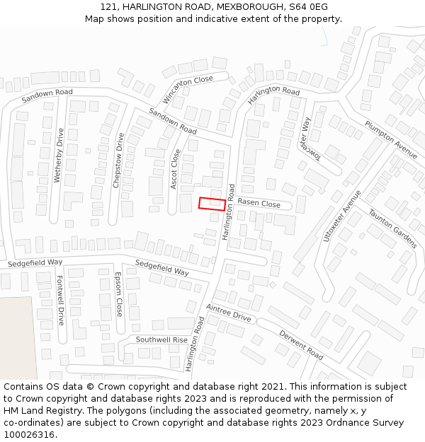 121, HARLINGTON ROAD, MEXBOROUGH, S64 0EG: Location map and indicative extent of plot