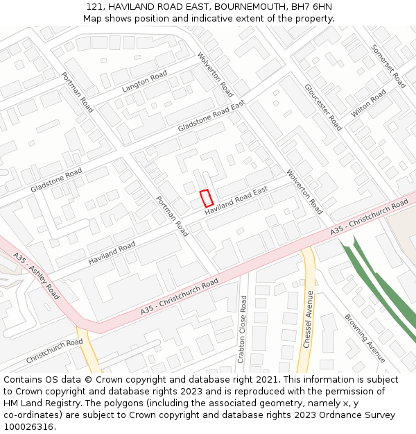 121, HAVILAND ROAD EAST, BOURNEMOUTH, BH7 6HN: Location map and indicative extent of plot
