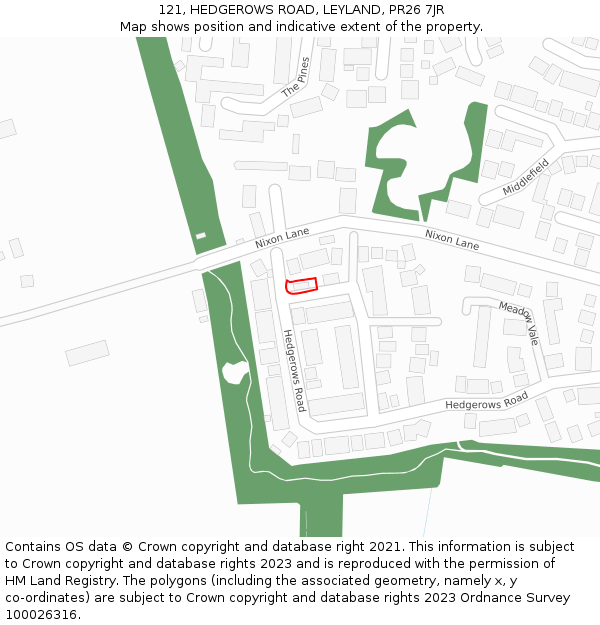 121, HEDGEROWS ROAD, LEYLAND, PR26 7JR: Location map and indicative extent of plot
