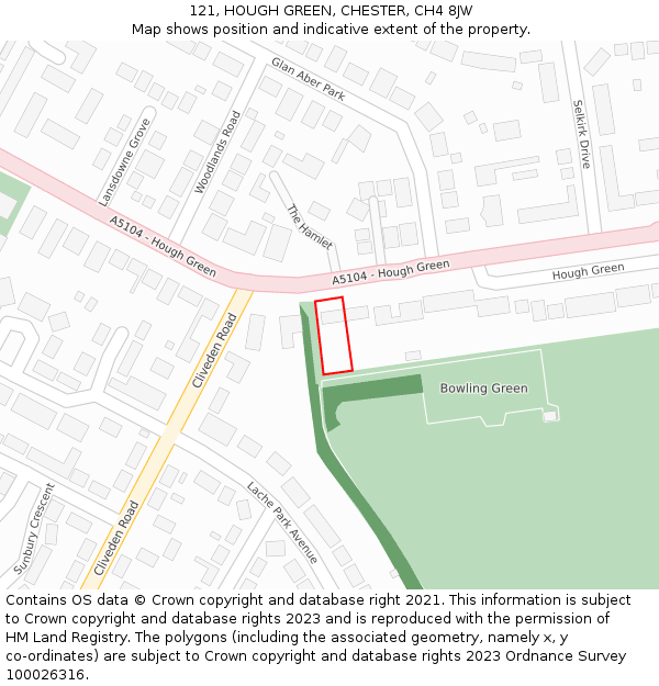 121, HOUGH GREEN, CHESTER, CH4 8JW: Location map and indicative extent of plot