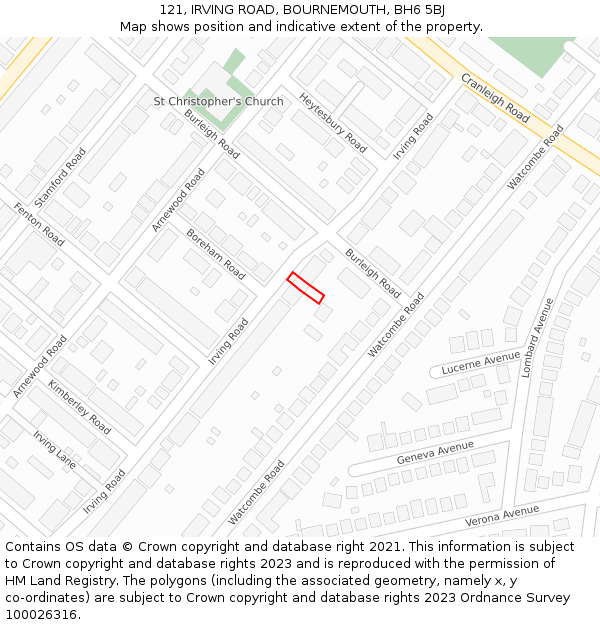 121, IRVING ROAD, BOURNEMOUTH, BH6 5BJ: Location map and indicative extent of plot