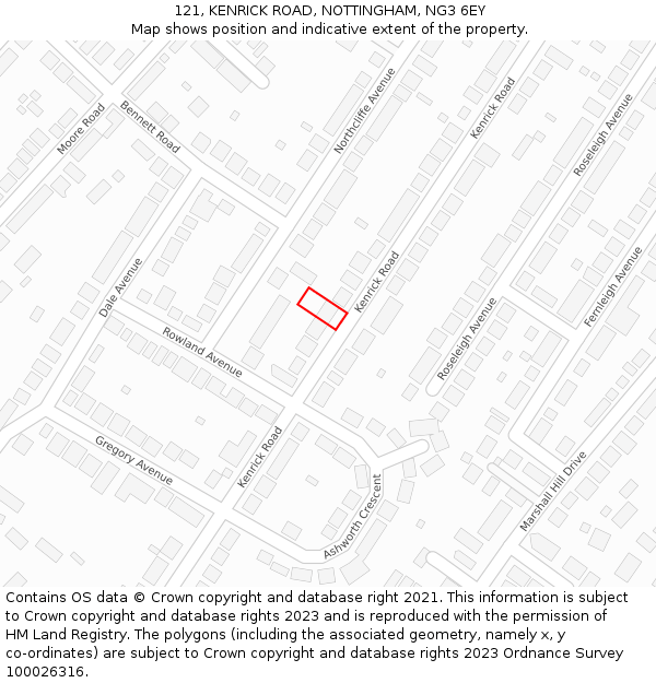 121, KENRICK ROAD, NOTTINGHAM, NG3 6EY: Location map and indicative extent of plot