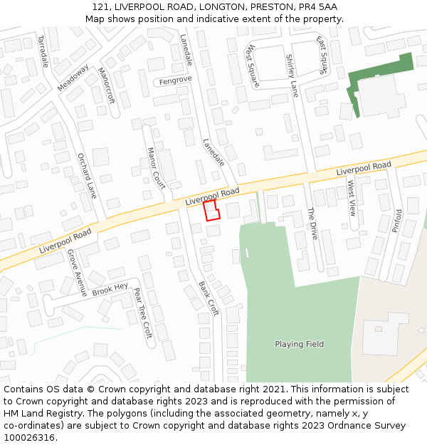 121, LIVERPOOL ROAD, LONGTON, PRESTON, PR4 5AA: Location map and indicative extent of plot