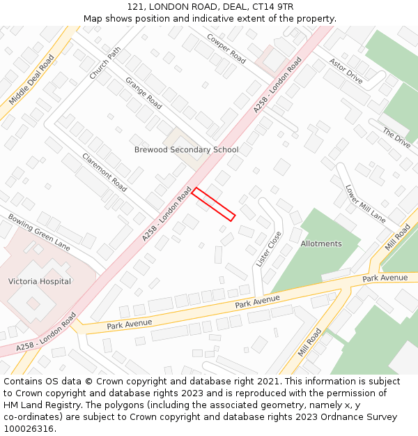 121, LONDON ROAD, DEAL, CT14 9TR: Location map and indicative extent of plot