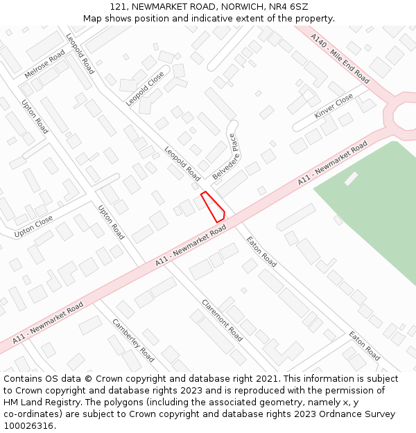 121, NEWMARKET ROAD, NORWICH, NR4 6SZ: Location map and indicative extent of plot