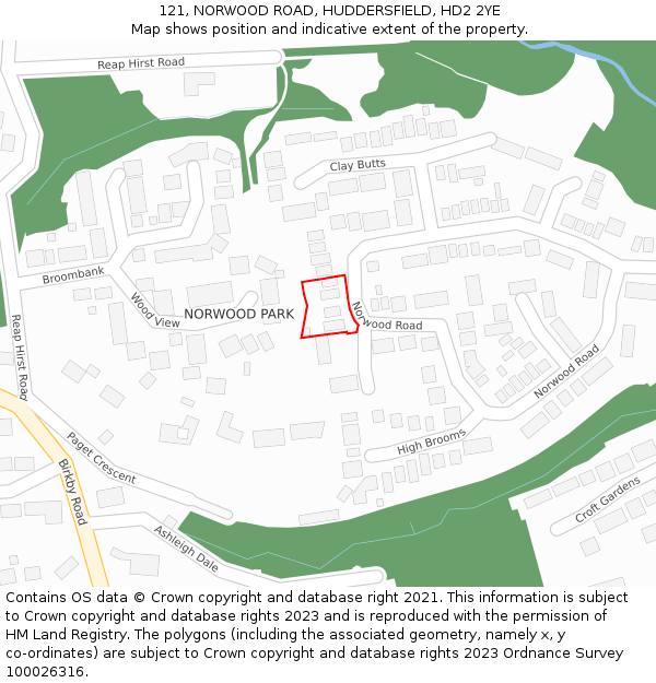 121, NORWOOD ROAD, HUDDERSFIELD, HD2 2YE: Location map and indicative extent of plot
