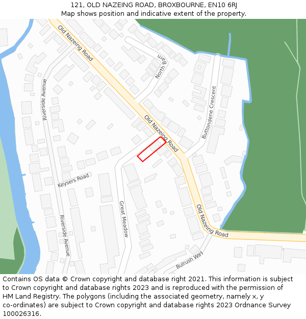 121, OLD NAZEING ROAD, BROXBOURNE, EN10 6RJ: Location map and indicative extent of plot