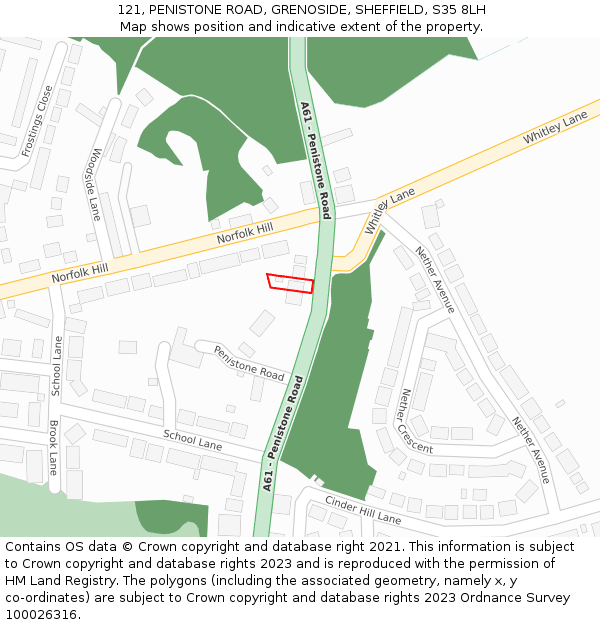 121, PENISTONE ROAD, GRENOSIDE, SHEFFIELD, S35 8LH: Location map and indicative extent of plot