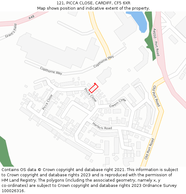 121, PICCA CLOSE, CARDIFF, CF5 6XR: Location map and indicative extent of plot
