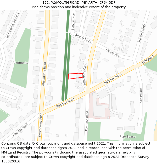 121, PLYMOUTH ROAD, PENARTH, CF64 5DF: Location map and indicative extent of plot