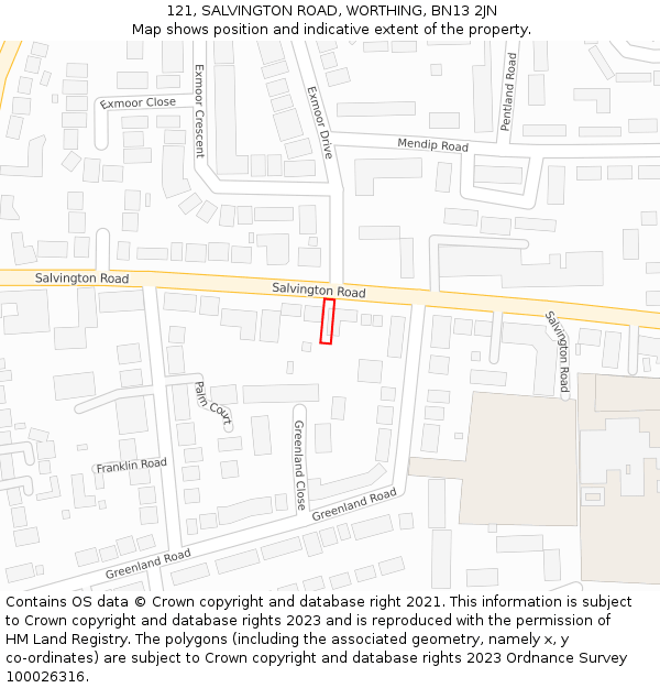 121, SALVINGTON ROAD, WORTHING, BN13 2JN: Location map and indicative extent of plot