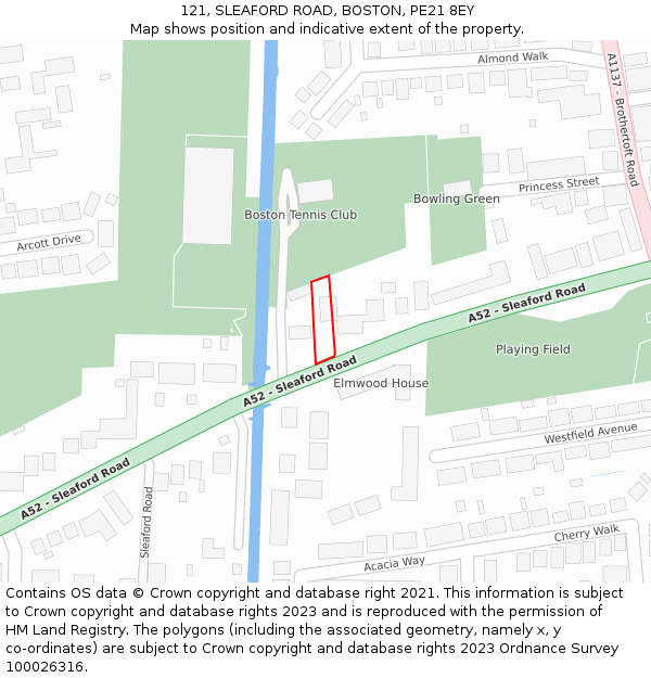 121, SLEAFORD ROAD, BOSTON, PE21 8EY: Location map and indicative extent of plot