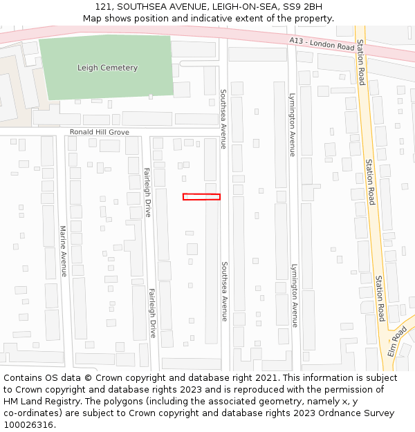 121, SOUTHSEA AVENUE, LEIGH-ON-SEA, SS9 2BH: Location map and indicative extent of plot