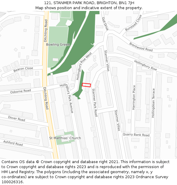 121, STANMER PARK ROAD, BRIGHTON, BN1 7JH: Location map and indicative extent of plot