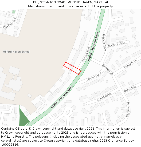 121, STEYNTON ROAD, MILFORD HAVEN, SA73 1AH: Location map and indicative extent of plot