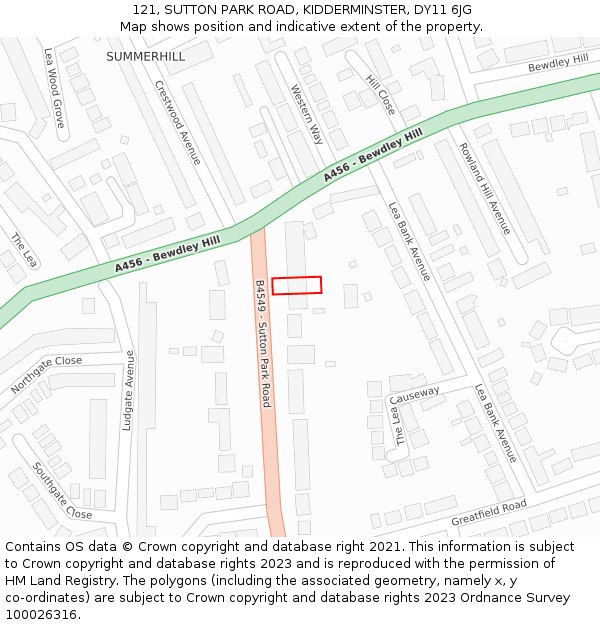 121, SUTTON PARK ROAD, KIDDERMINSTER, DY11 6JG: Location map and indicative extent of plot