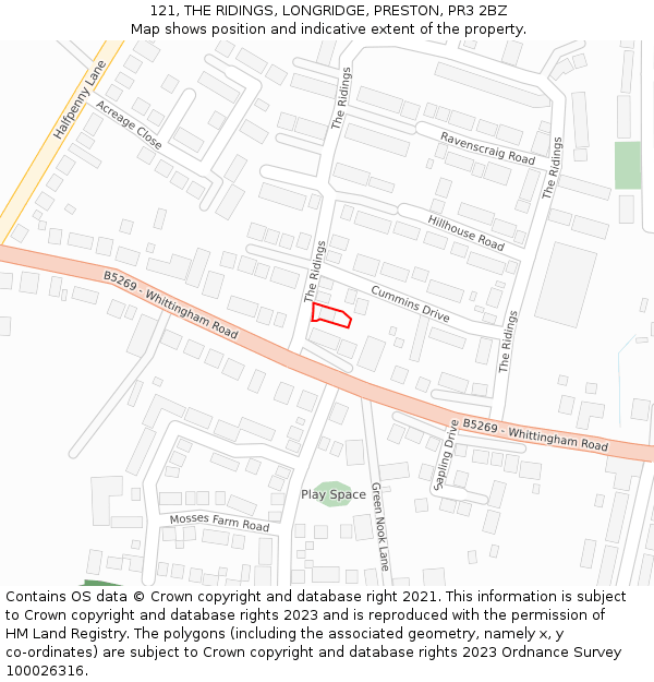 121, THE RIDINGS, LONGRIDGE, PRESTON, PR3 2BZ: Location map and indicative extent of plot