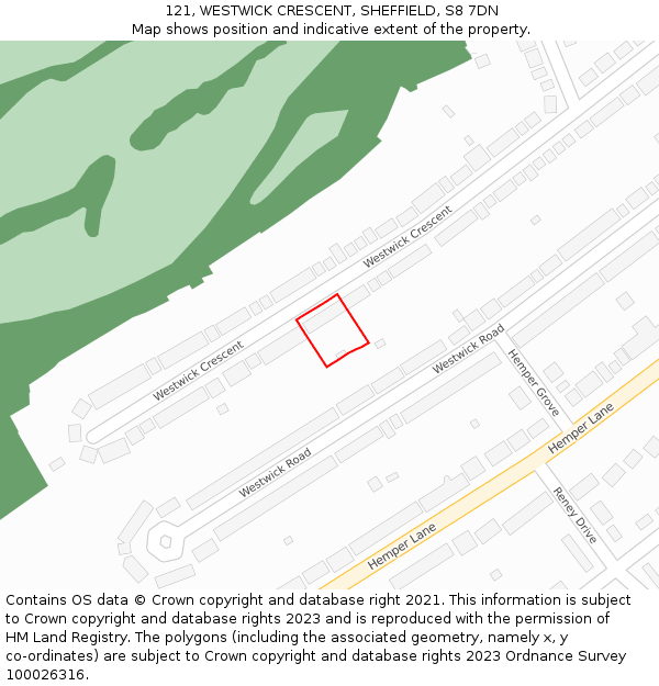 121, WESTWICK CRESCENT, SHEFFIELD, S8 7DN: Location map and indicative extent of plot