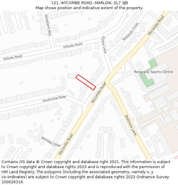 121, WYCOMBE ROAD, MARLOW, SL7 3JB: Location map and indicative extent of plot
