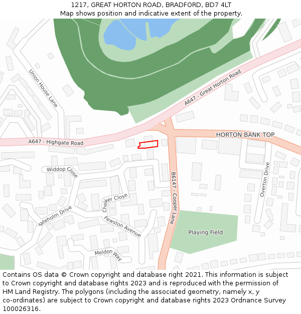 1217, GREAT HORTON ROAD, BRADFORD, BD7 4LT: Location map and indicative extent of plot