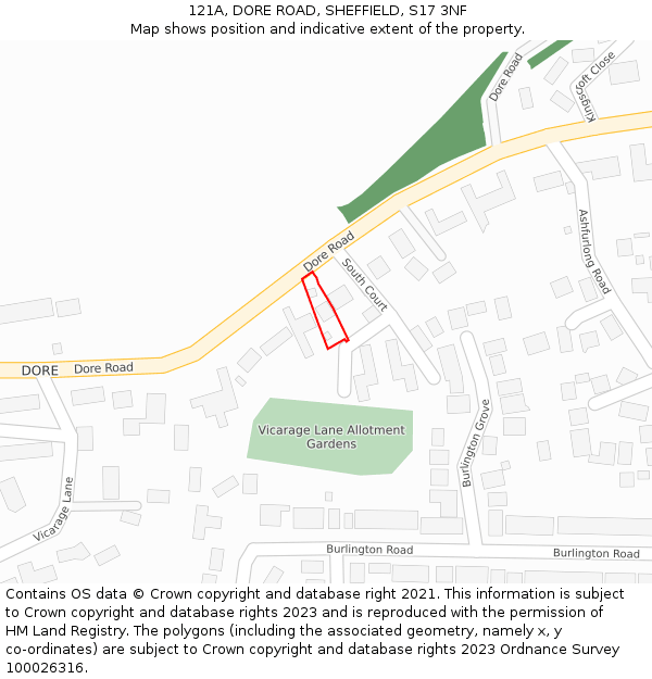121A, DORE ROAD, SHEFFIELD, S17 3NF: Location map and indicative extent of plot