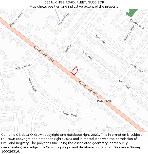 121A, KINGS ROAD, FLEET, GU51 3DR: Location map and indicative extent of plot