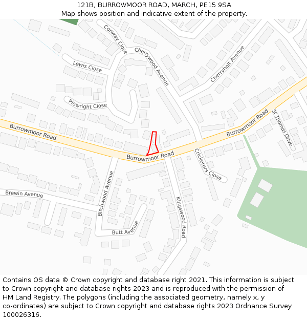121B, BURROWMOOR ROAD, MARCH, PE15 9SA: Location map and indicative extent of plot