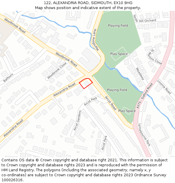 122, ALEXANDRIA ROAD, SIDMOUTH, EX10 9HG: Location map and indicative extent of plot