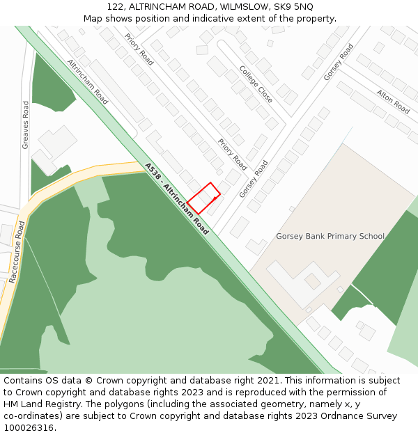 122, ALTRINCHAM ROAD, WILMSLOW, SK9 5NQ: Location map and indicative extent of plot