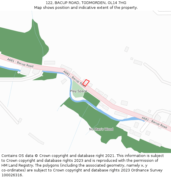 122, BACUP ROAD, TODMORDEN, OL14 7HG: Location map and indicative extent of plot