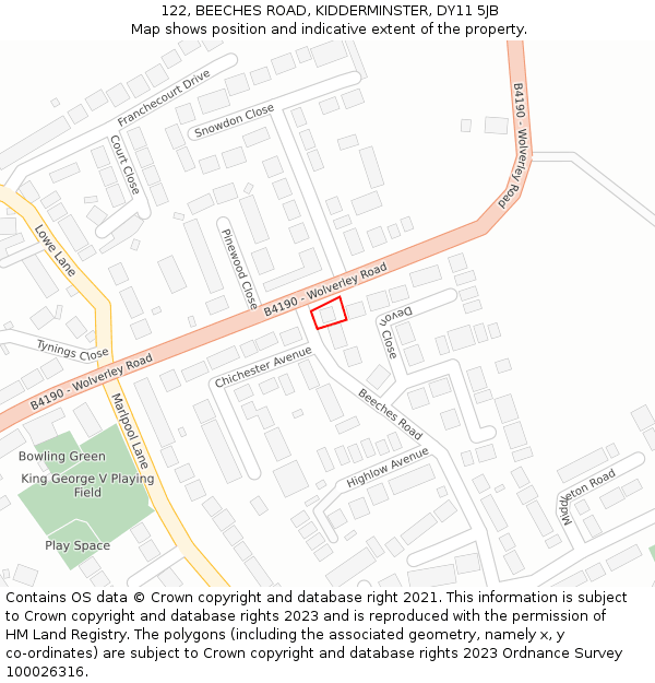 122, BEECHES ROAD, KIDDERMINSTER, DY11 5JB: Location map and indicative extent of plot