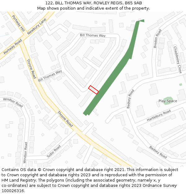122, BILL THOMAS WAY, ROWLEY REGIS, B65 9AB: Location map and indicative extent of plot