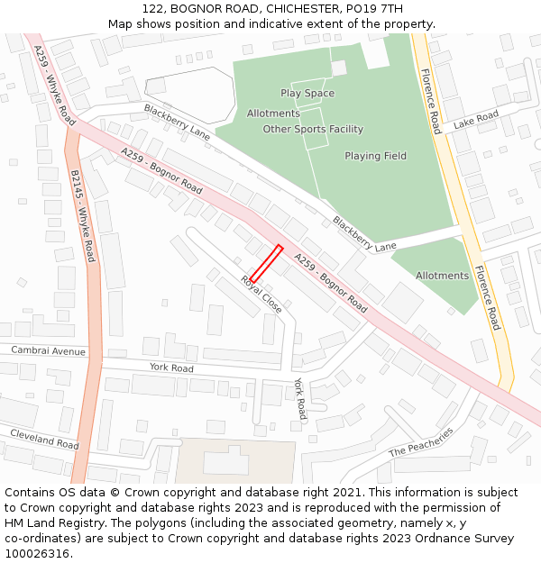 122, BOGNOR ROAD, CHICHESTER, PO19 7TH: Location map and indicative extent of plot