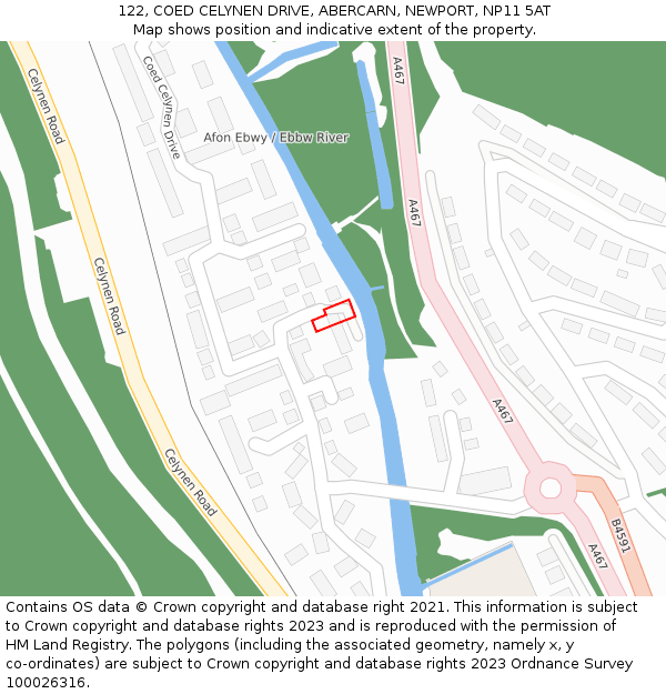 122, COED CELYNEN DRIVE, ABERCARN, NEWPORT, NP11 5AT: Location map and indicative extent of plot