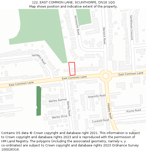 122, EAST COMMON LANE, SCUNTHORPE, DN16 1QG: Location map and indicative extent of plot